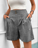 Solid-Color High-Waisted Straight-Leg Shorts