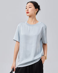 Elevate your everyday wardrobe with our satin finish crew neck tee. Silky smooth, effortlessly chic.