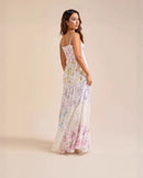 Spaghetti Strap Printed Lace Patchwork Dress