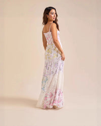 Spaghetti Strap Printed Lace Patchwork Dress