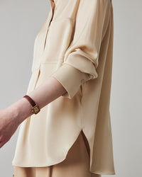 Loose-Fit Long-Sleeve Silk Shirt With Stand Collar