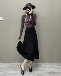 High-Waisted Soft A-Line Cashmere Skirt