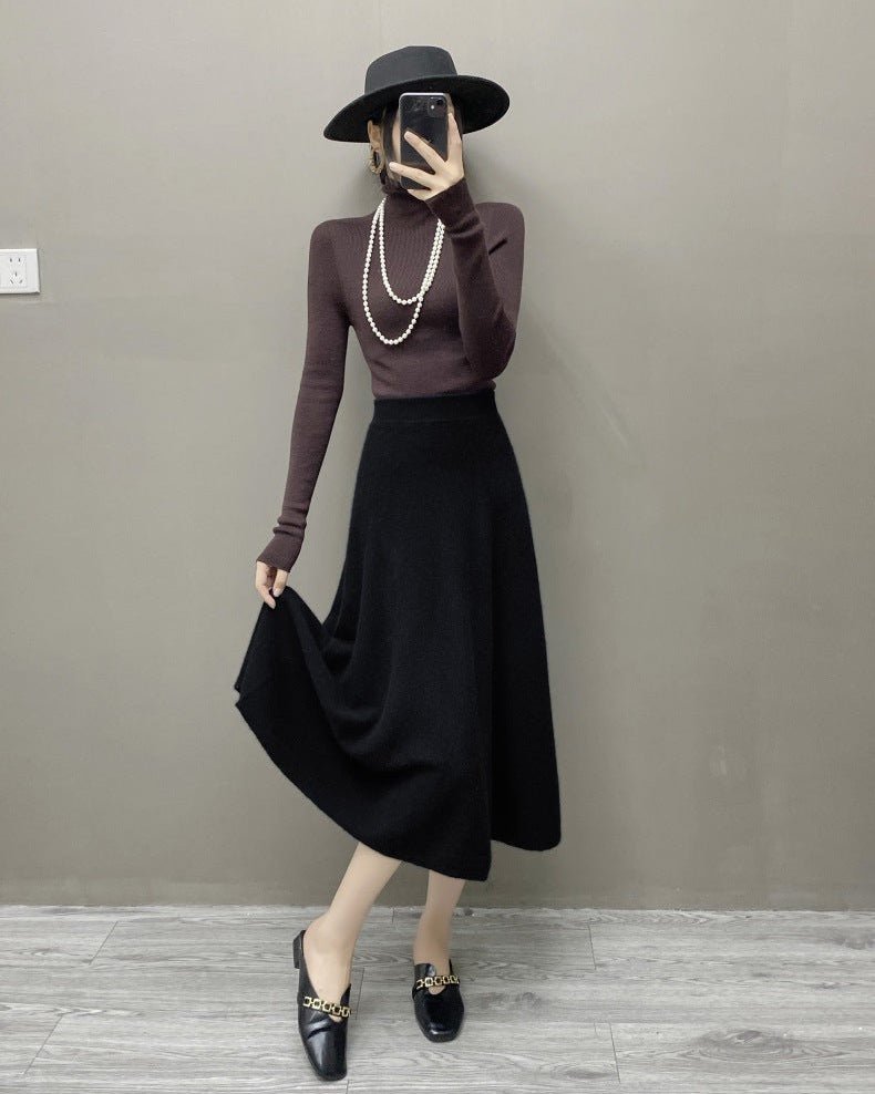 High-Waisted Soft A-Line Cashmere Skirt