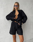 Simple Solid Color Cotton Casual Suit