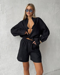 Simple Solid Color Cotton Casual Suit