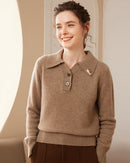 Cashmere Polo Collar Hedgehog Knit Sweater