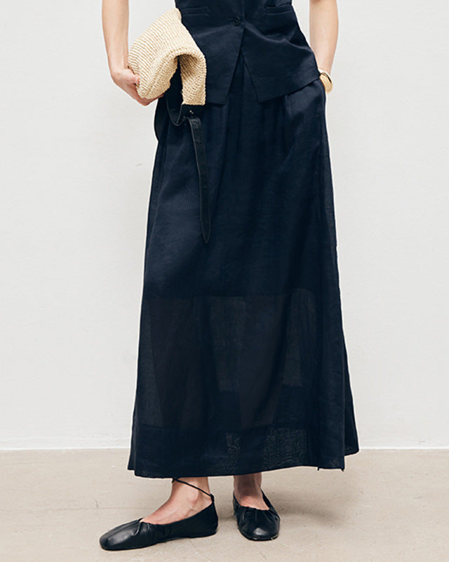 Loose-Fit Linen Skirt With Slits