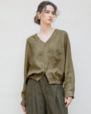 Linen V-Neck Long-Sleeved Shirt