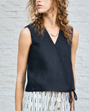 Linen V-Neck Sleeveless Tie-Front Vest