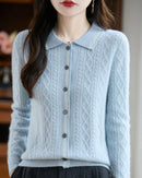 Pure Wool Polo Shirt With Collar Short Style