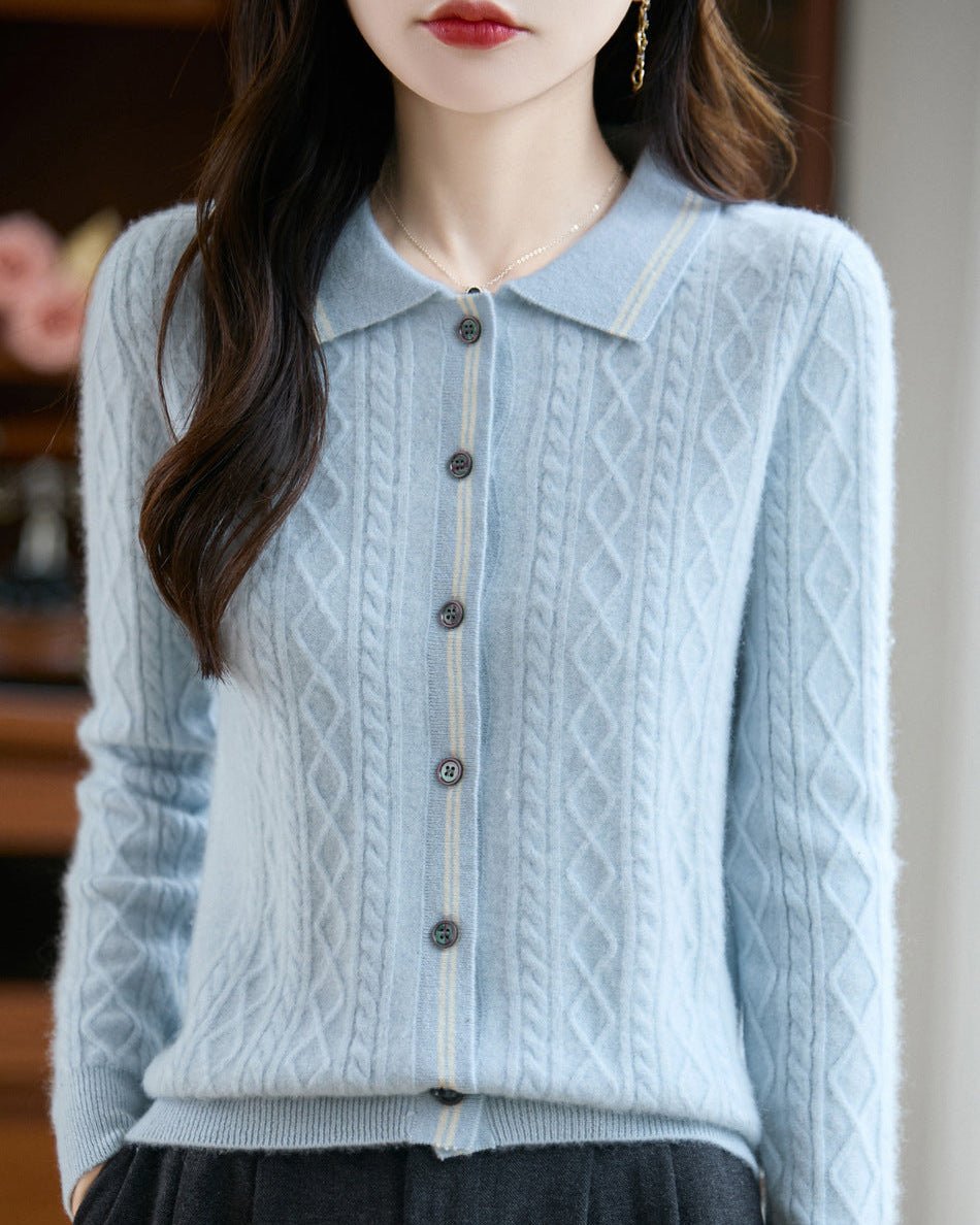 Pure Wool Polo Shirt With Collar Short Style