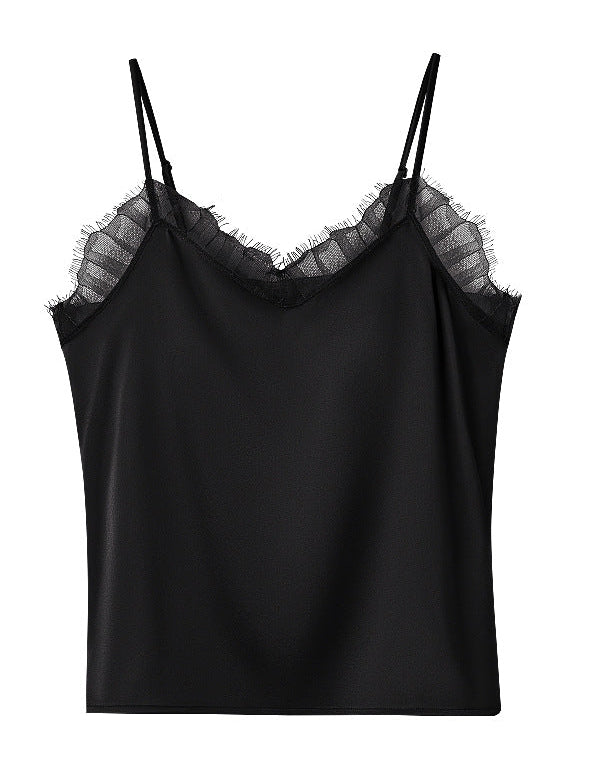 Loose V-Neck Lace-Trimmed Vest