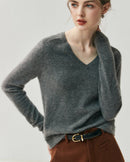Cashmere V-Neck Saddle Shoulder Knit Sweater