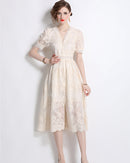 French V-Neck Single-Breasted Dress