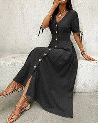 Casual Short-Sleeved V-Neck Dress