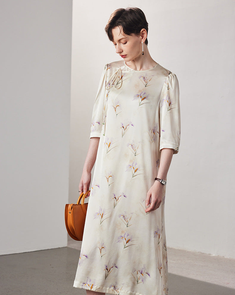 Loose-Fit Straight-Cut Printed Silk Dress