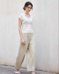High Waist Linen-Blend Ankle Pants