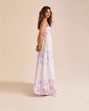Spaghetti Strap Printed Lace Patchwork Dress