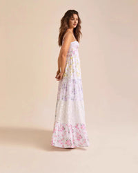 Spaghetti Strap Printed Lace Patchwork Dress