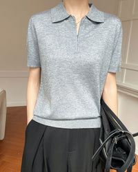 Thin Short-Sleeved Collared Sweater