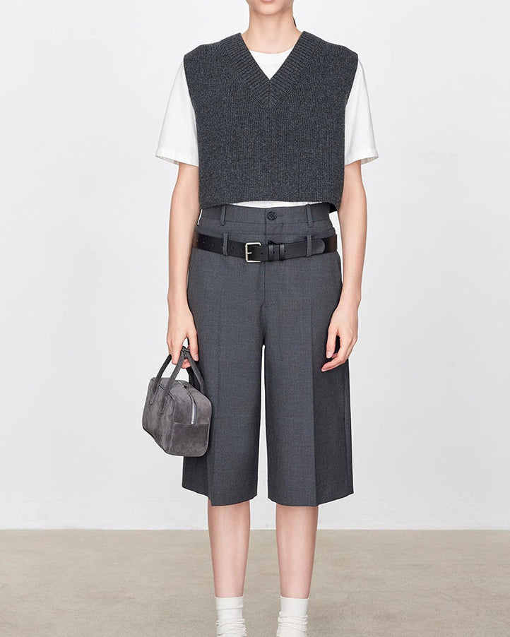 Casual Double-Waisted Five-Quarter Shorts
