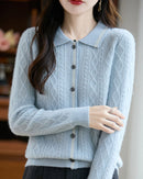 Pure Wool Polo Shirt With Collar Short Style