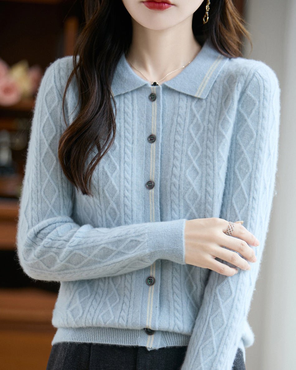 Pure Wool Polo Shirt With Collar Short Style