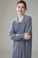 Cashmere Polo Collar Knitted Loose Long Dress