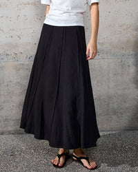 High-Waisted, Structured-Panel A-Line Skirt
