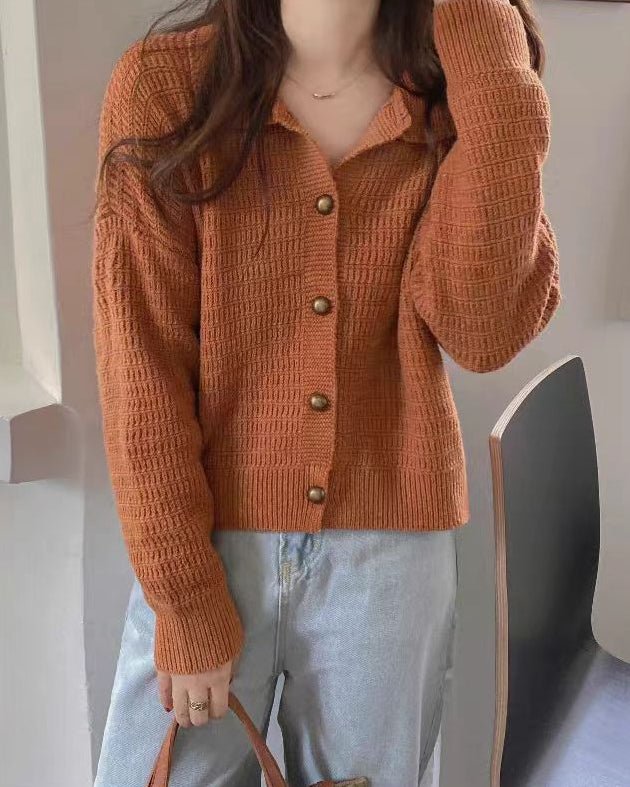 Wool Cardigan Polo Collar Sweater