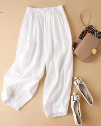 Linen High-Waisted Straight Leg Pants