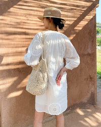 Pure Cotton Embroidered V-Neck A-Line Dress