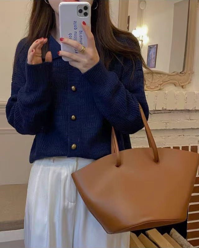 Wool Cardigan Polo Collar Sweater