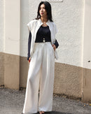 High-Waisted Draped Straight-Leg Trousers