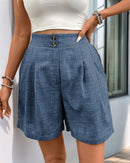 Solid-Color High-Waisted Straight-Leg Shorts