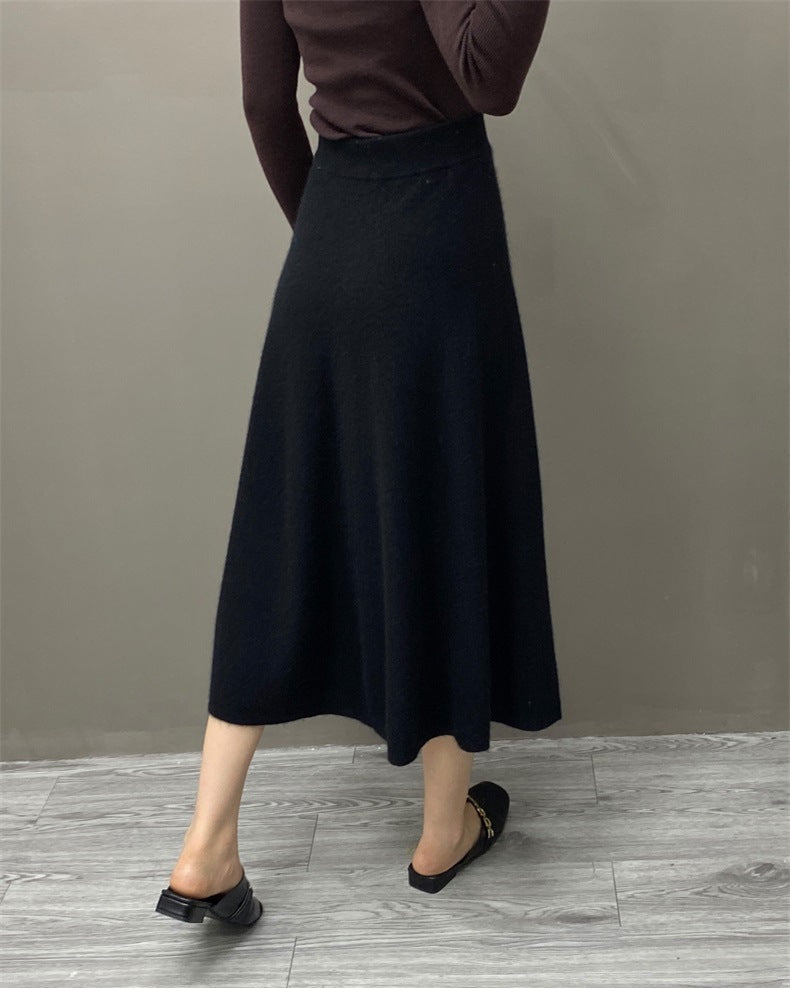 High-Waisted Soft A-Line Cashmere Skirt
