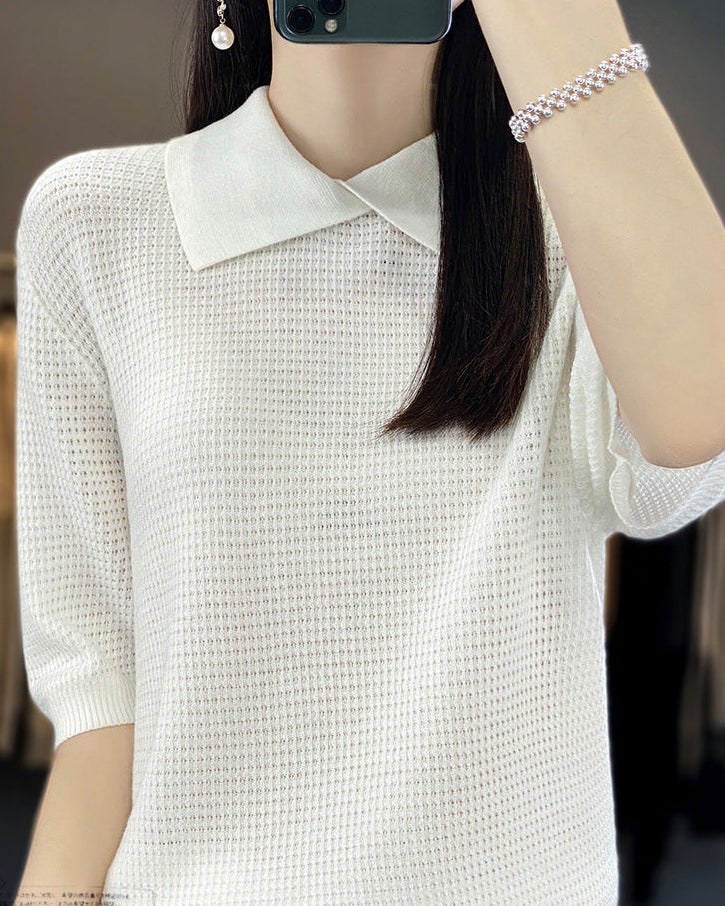 Loose-Fit Short-Sleeve Polo Sweater