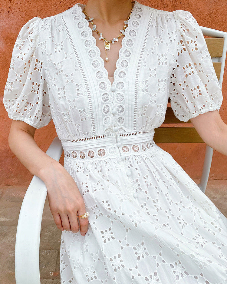 Pure Cotton High-Waisted Button-Down Dress