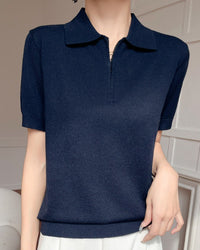 Thin Short-Sleeved Collared Sweater