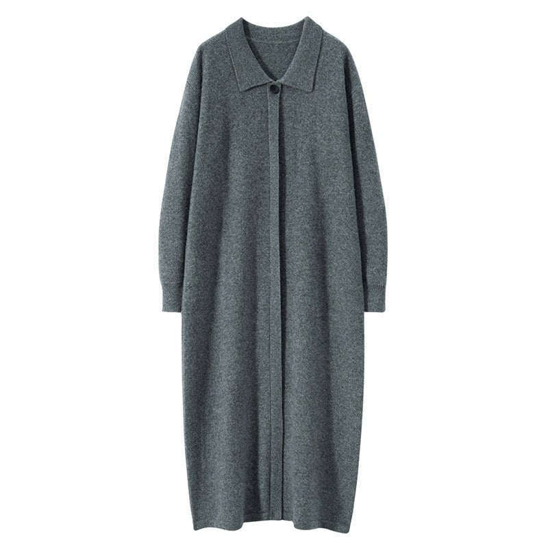 Cashmere Polo Collar Knitted Loose Long Dress