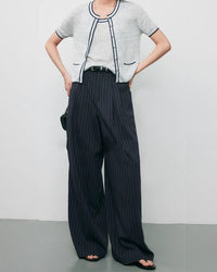 High-Waisted Striped Casual Wide-Leg Pants