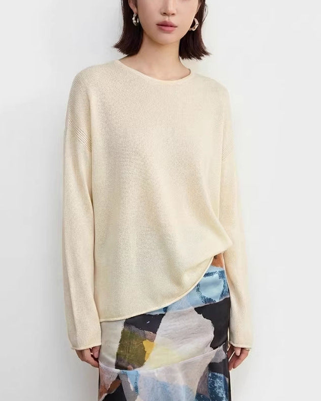 Crew-Neck Long-Sleeve Knitted T-Shirt