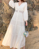 V-Neck Cutout Lace Beach Maxi Dress