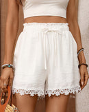 Loose Drawstring Lace Patchwork Shorts