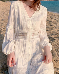 V-Neck Cutout Lace Beach Maxi Dress