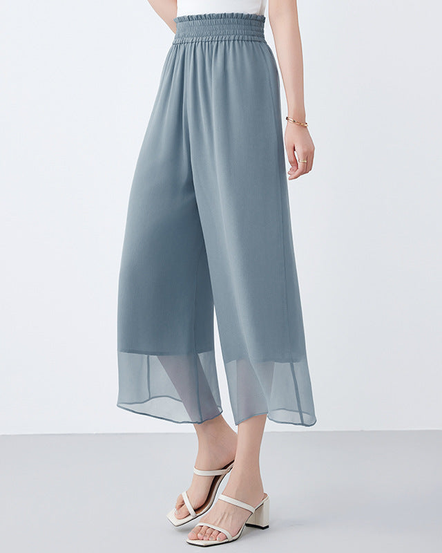 Casual Double-Layered Cropped Straight Leg Pants