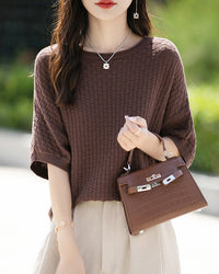 Stylish Plus-Size Mid-Sleeve Knitted Sweater