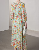 Printed Silk Three-Quarter Sleeve Dress