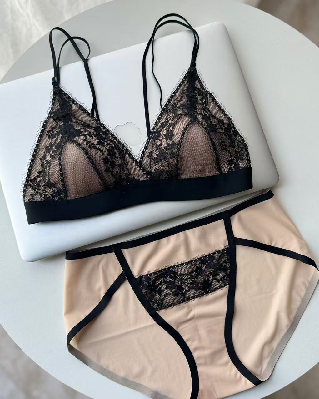 Triangle Cup Lace V Bra Set