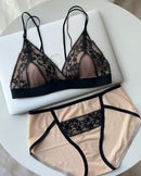 Triangle Cup Lace V Bra Set
